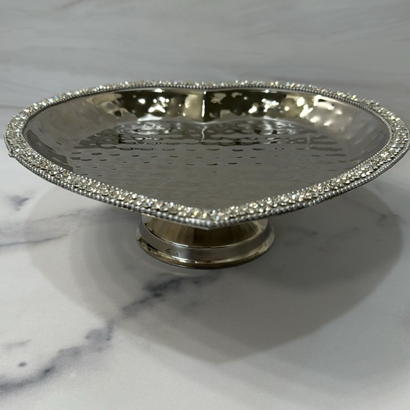 India Handicrafts heart shaped Beaded Hammered Silver tone Metal Tray Platter - Picture 6 of 12